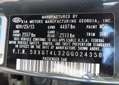 2016 Kia Optima Lx from USA, damaged, VIN 5XXGT4L32GG024358